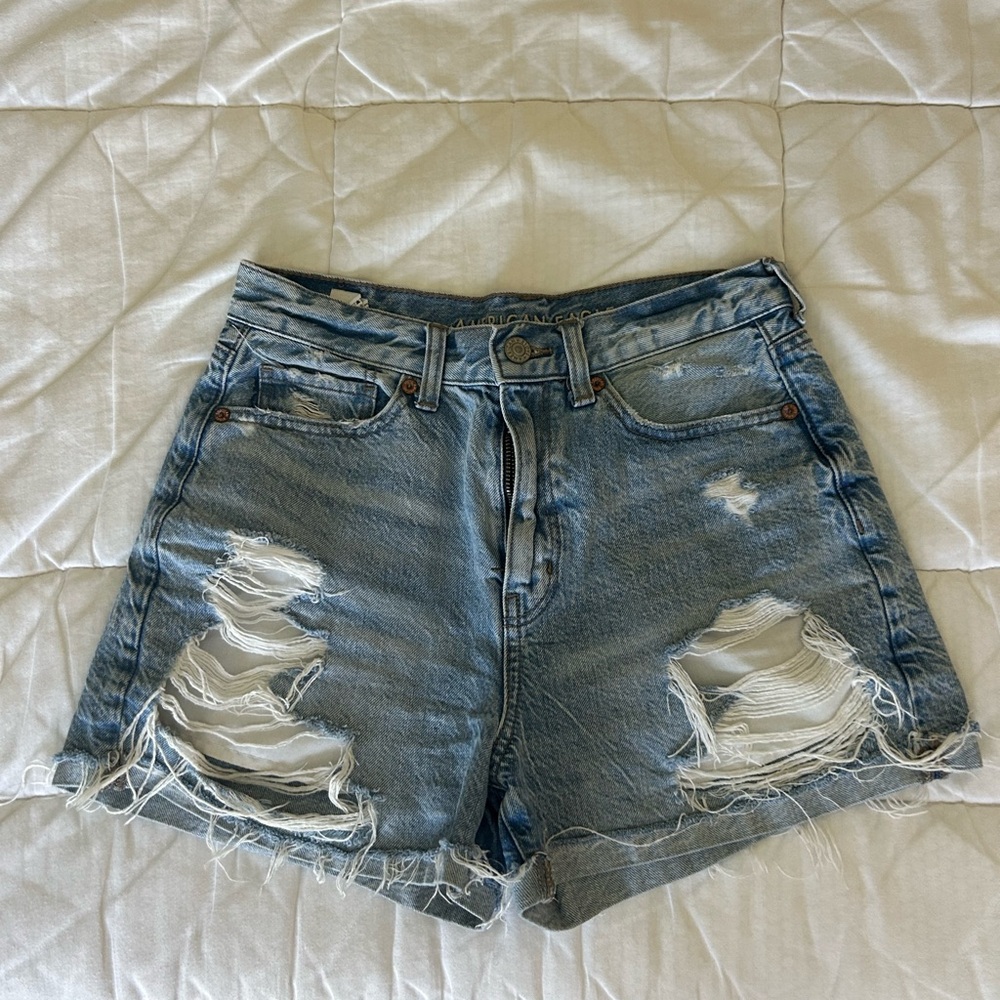 American Eagle Outfitters Blue High Waist Distressed Shorts